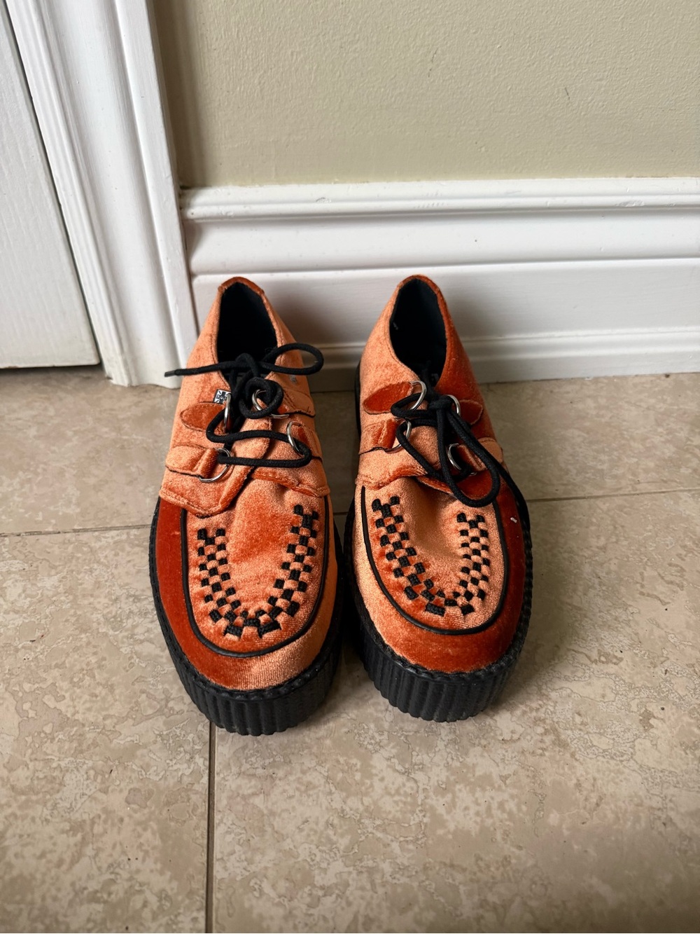 Unisex T.U.K. Orange Velvet Platform Creeper Shoes